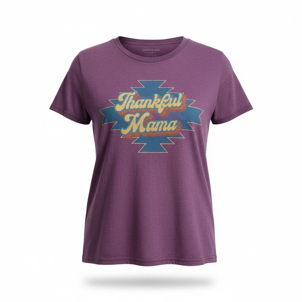 Wanderer Thankful Mama Graphic T-Shirt Women’s Large Purple Short Sleeve Tee